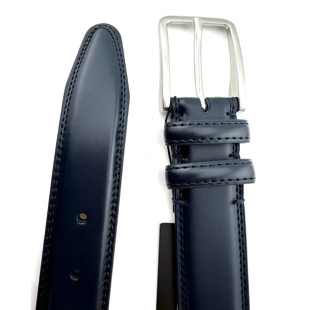 PX Clothing Leather Belt Stainless Steel Buckle Dark Navy Blue Men's Size 30 NWT